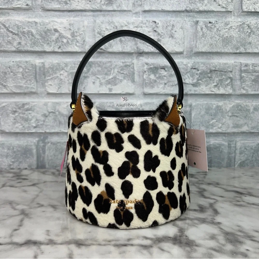 Kate Spade Buttercup Leopard Haircalf Small Bucket Bag Crossbody